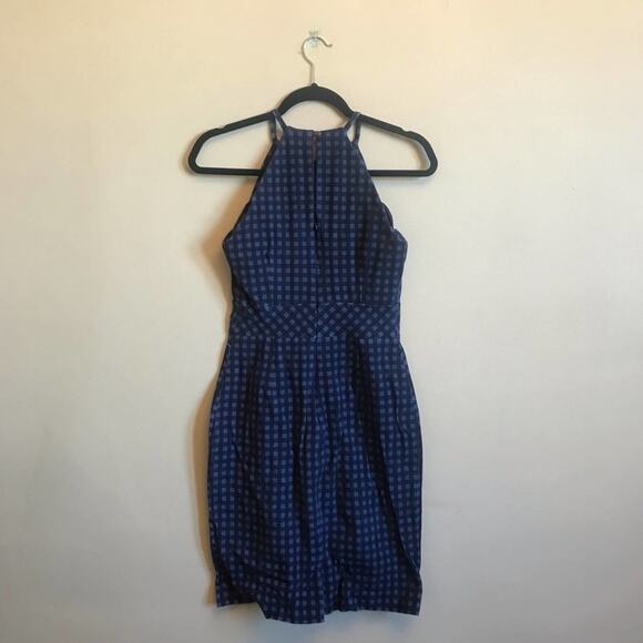 Banana Republic 6 halter mini dress checkered navy blue - Picture 5 of 8
